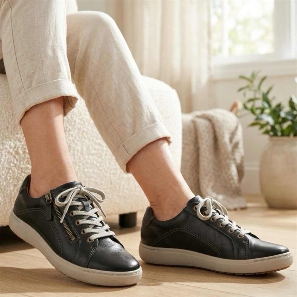 Clarks Nalle Shoes Womens Sz 8 Black Leather Lace Casual Walking Comfort Sneaker